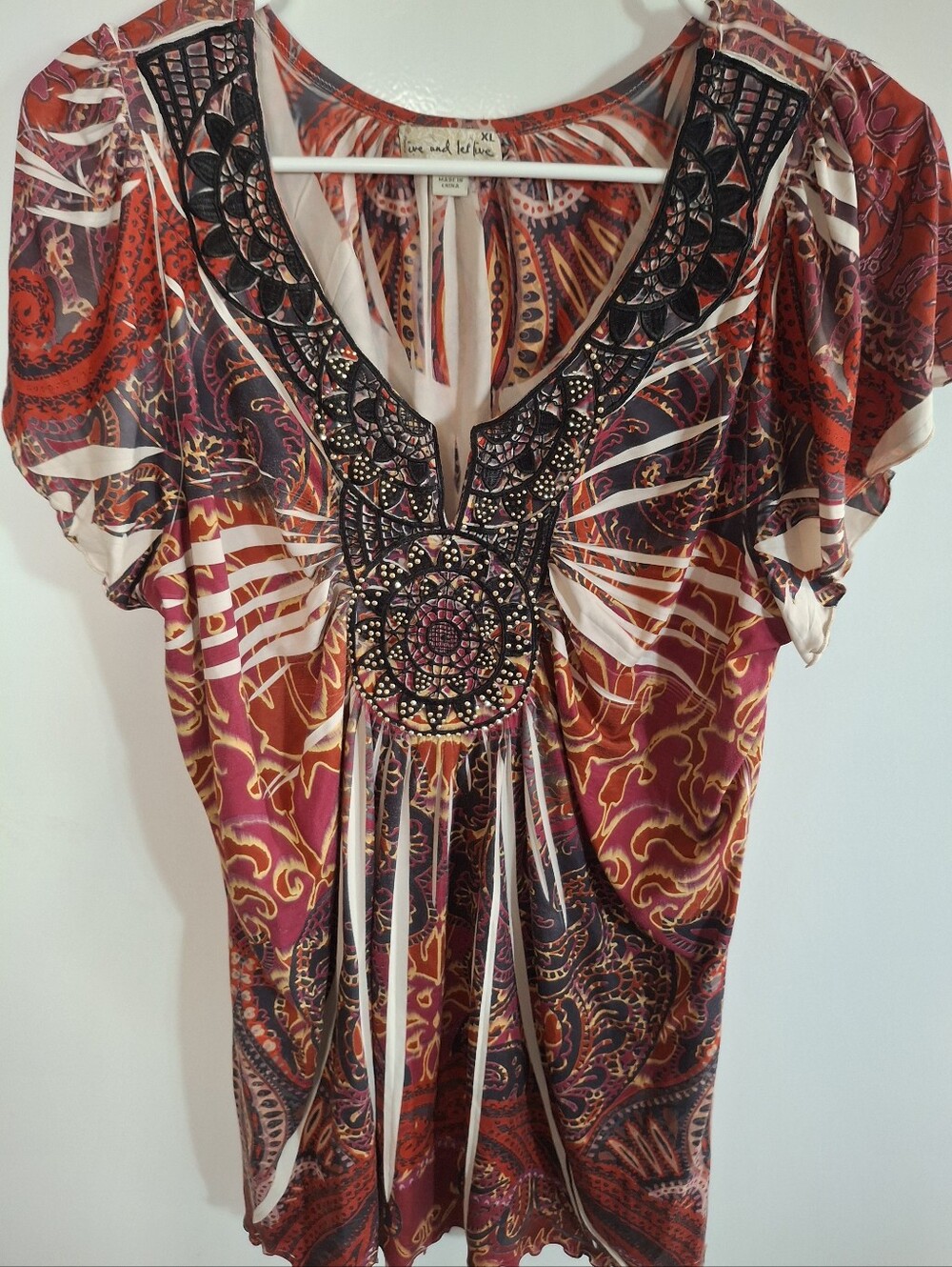 live and let live Red Multi Paisley Embellished V-Neck Tunic